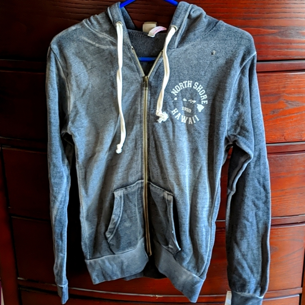Gray zip up fleece hoodie